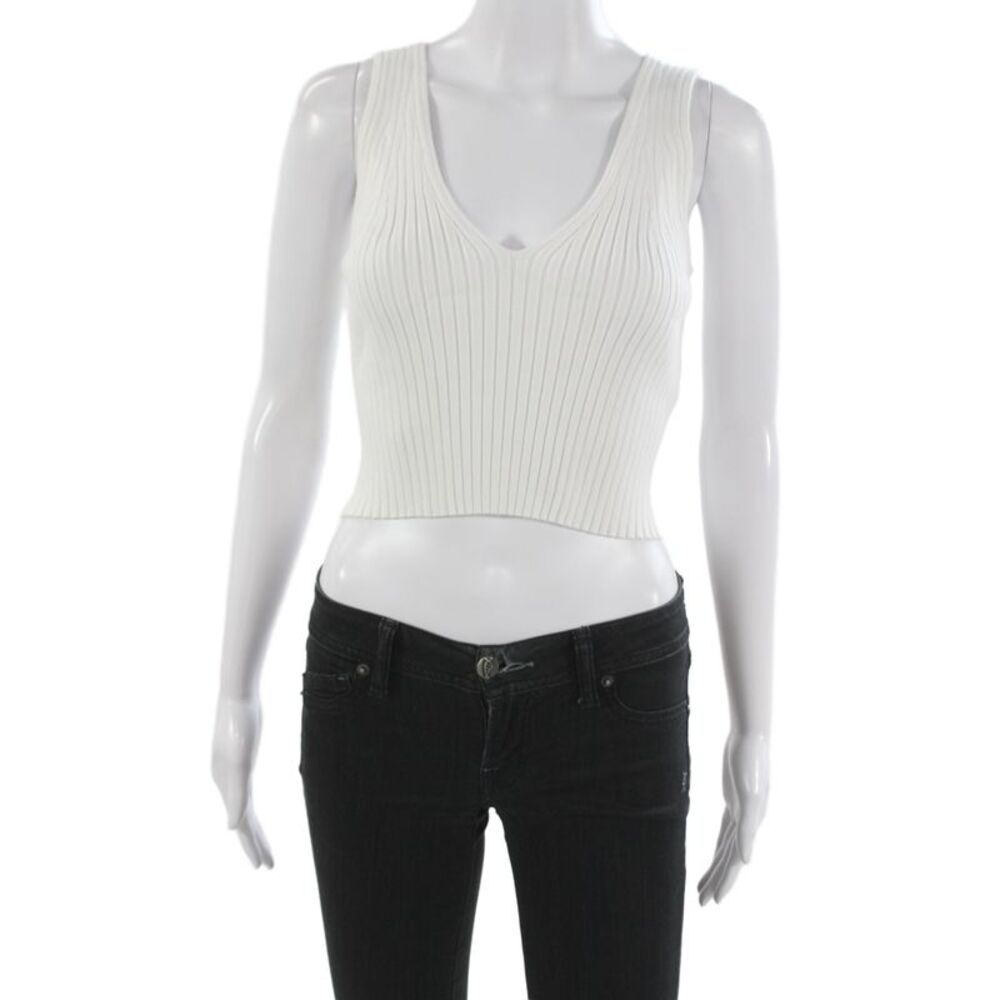 Madewell Women White V Neck Cropped Tank Size M